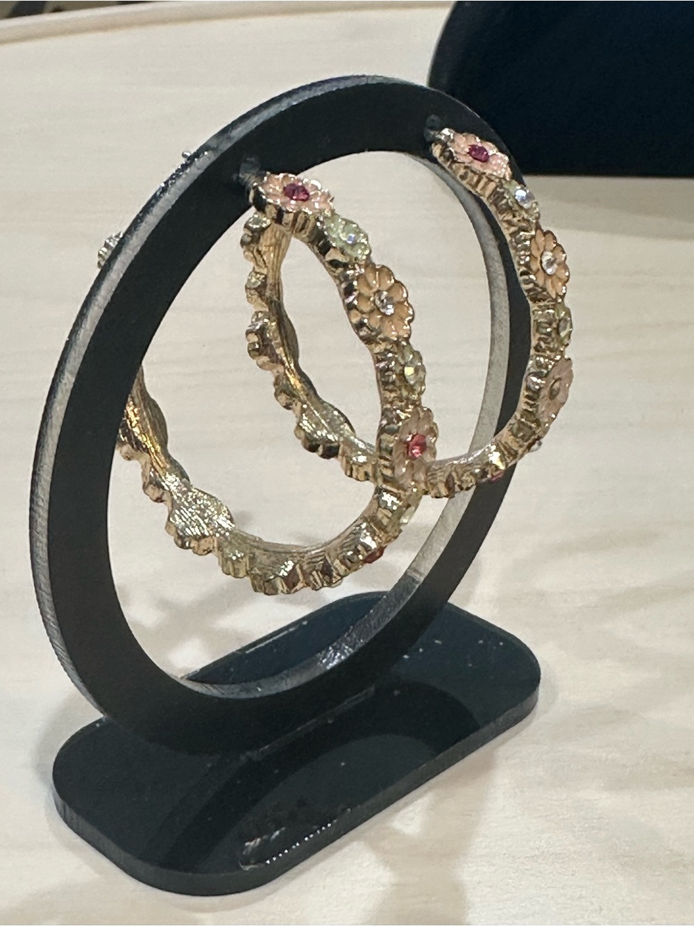 Floral Hoop Earrings with Multicolor Crystal Accents
